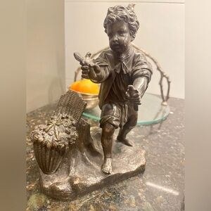 19th century Bronze Child Sculpture with Basket